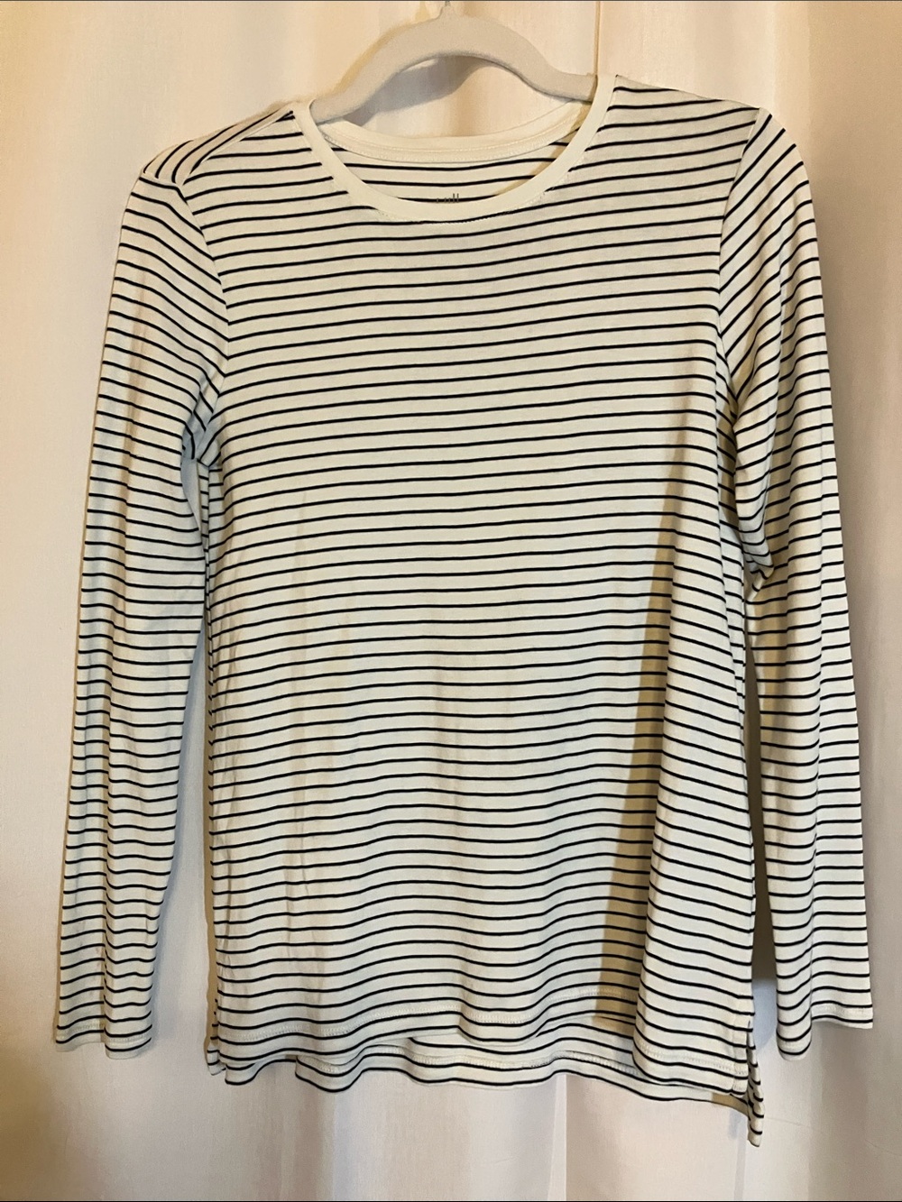 J. Jill Pima Crew Neck High Low Tee. White with Black Stripes